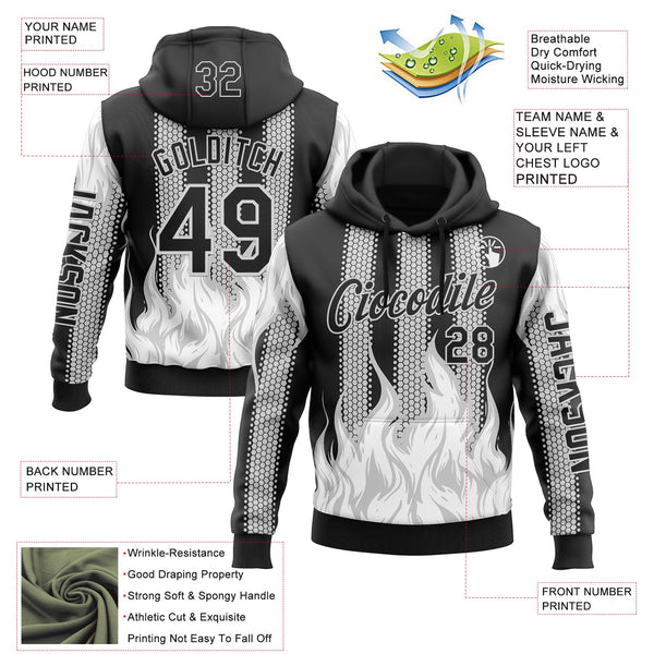 Custom Black White 3D Abstract Flame Sports Pullover Sweatshirt Hoodie alternate
