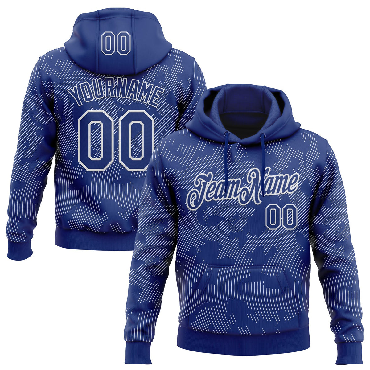Custom Stitched Royal White Curve Lines Sports Pullover Sweatshirt Hoodie