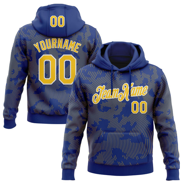 Custom Stitched Royal Yellow-White Curve Lines Sports Pullover Sweatshirt Hoodie
