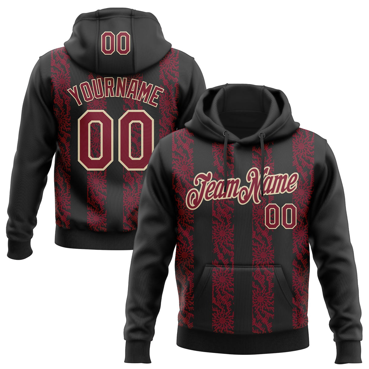 Custom Stitched Black Crimson-Cream Abstract Shape Pattern Sports Pullover Sweatshirt Hoodie