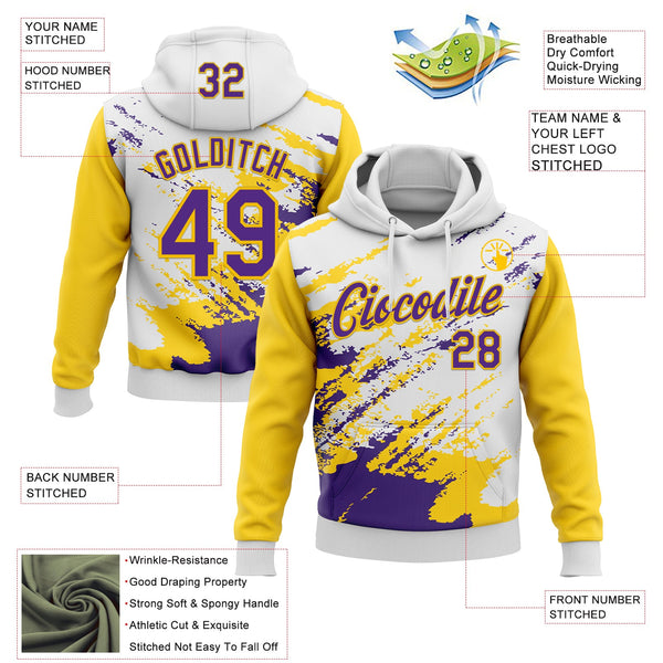 Custom Stitched White Purple-Yellow 3D Pattern Design Abstract Fragment Art Splash Sports Pullover Sweatshirt Hoodie alternate