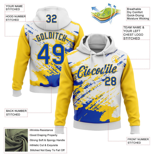 Custom Stitched White Thunder Blue-Yellow 3D Pattern Design Abstract Fragment Art Splash Sports Pullover Sweatshirt Hoodie alternate