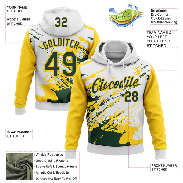 Custom Stitched White Green-Yellow 3D Pattern Design Abstract Fragment Art Splash Sports Pullover Sweatshirt Hoodie alternate