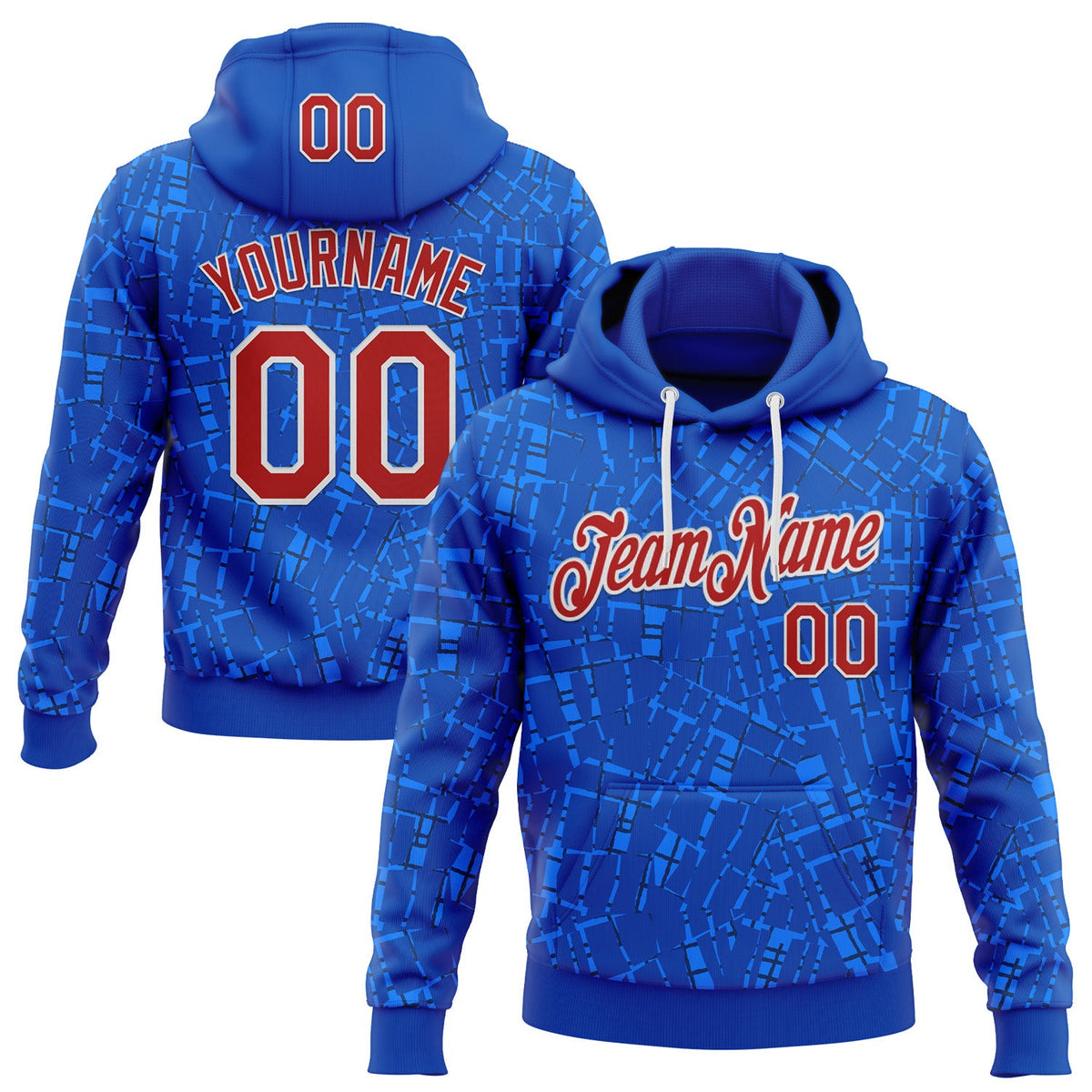 Custom Stitched Royal Red-White 3D Pattern Design Line Sports Pullover Sweatshirt Hoodie