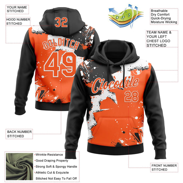 Custom Stitched Black Orange-White 3D Pattern Design Splash Torn Paper Style Sports Pullover Sweatshirt Hoodie alternate