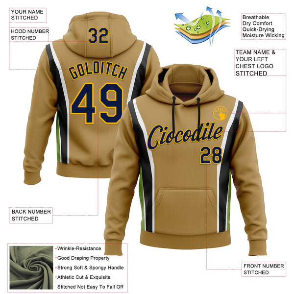 Custom Stitched Old Gold Navy Black Green Gold-White 3D Pattern Design Sportswear Pullover Sweatshirt Hoodie alternate