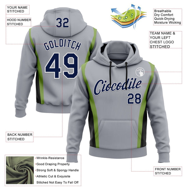 Custom Stitched Gray Navy Black Green-White 3D Pattern Design Sportswear Pullover Sweatshirt Hoodie alternate