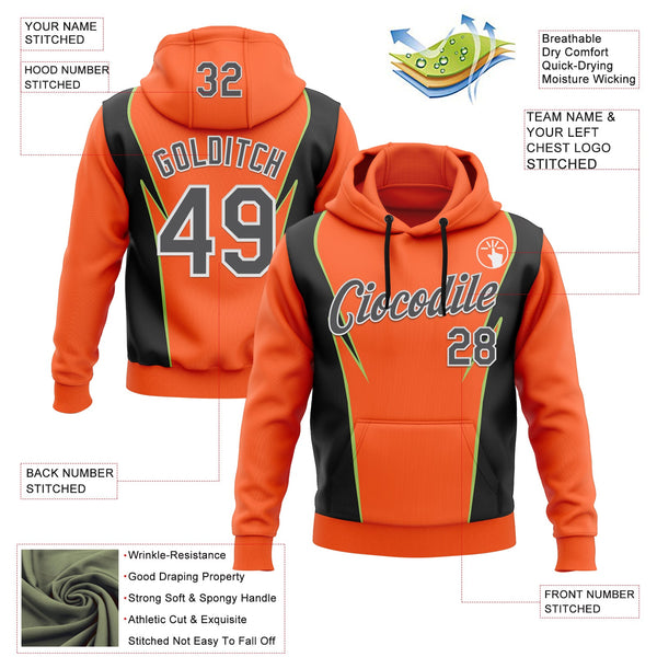 Custom Stitched Orange Steel Gray Black Green-White 3D Pattern Design Sportswear Pullover Sweatshirt Hoodie alternate