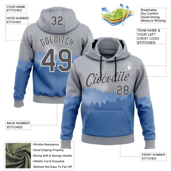 Custom Stitched Gray Steel Gray Blue-White 3D Pattern Design Natural Scenery Sportswear Pullover Sweatshirt Hoodie alternate