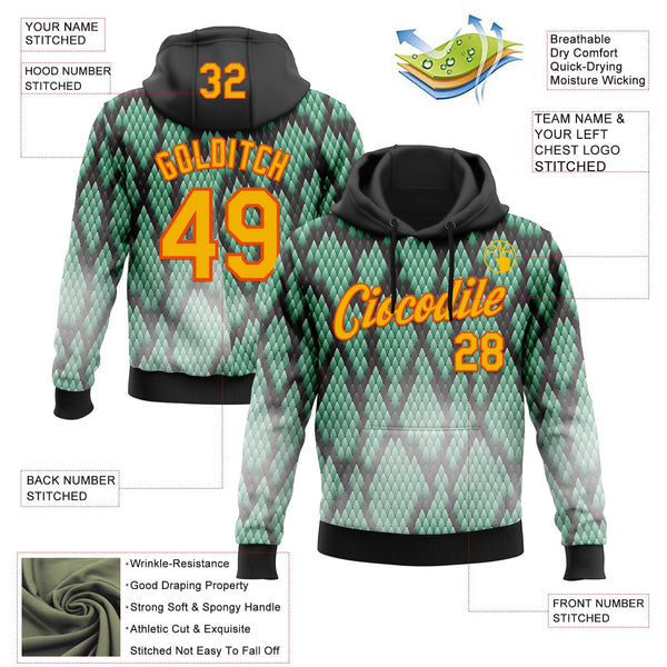Custom Stitched Black Gold Green-Orange 3D Pattern Design Snake Print Sportswear Pullover Sweatshirt Hoodie alternate