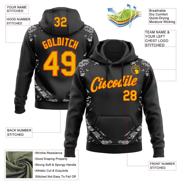 Custom Stitched Black Gold-Orange 3D Pattern Design Camo Sportswear Pullover Sweatshirt Hoodie alternate