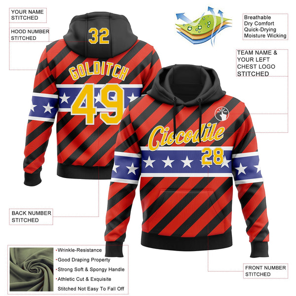 Custom Stitched Black Yellow Red Blue-White 3D Pattern Design American Flag Inspire Patriotic Sportswear Pullover Sweatshirt Hoodie alternate