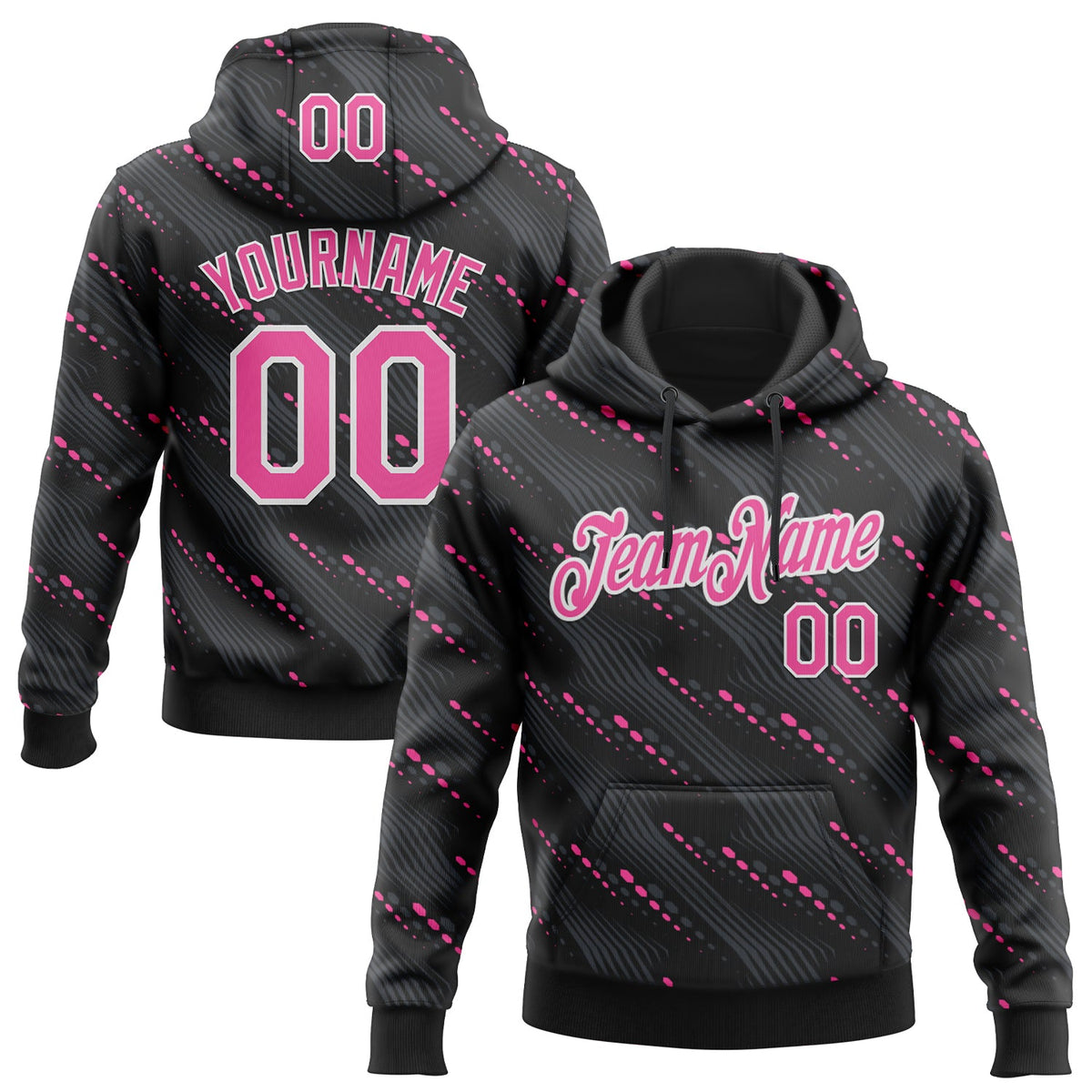 Custom Stitched Black Pink-White Slant Lines Sports Pullover Sweatshirt Hoodie