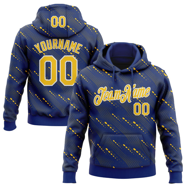 Custom Stitched Royal Yellow-White Slant Lines Sports Pullover Sweatshirt Hoodie