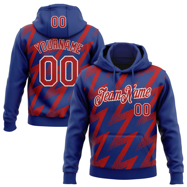Custom Stitched Royal Red-White Zigzag Shape Sports Pullover Sweatshirt Hoodie