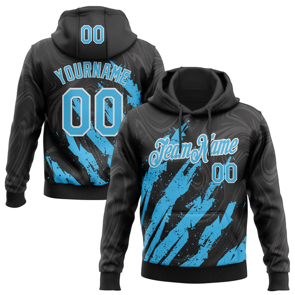 Custom Stitched Black Sky Blue-White Splash Sports Pullover Sweatshirt Hoodie