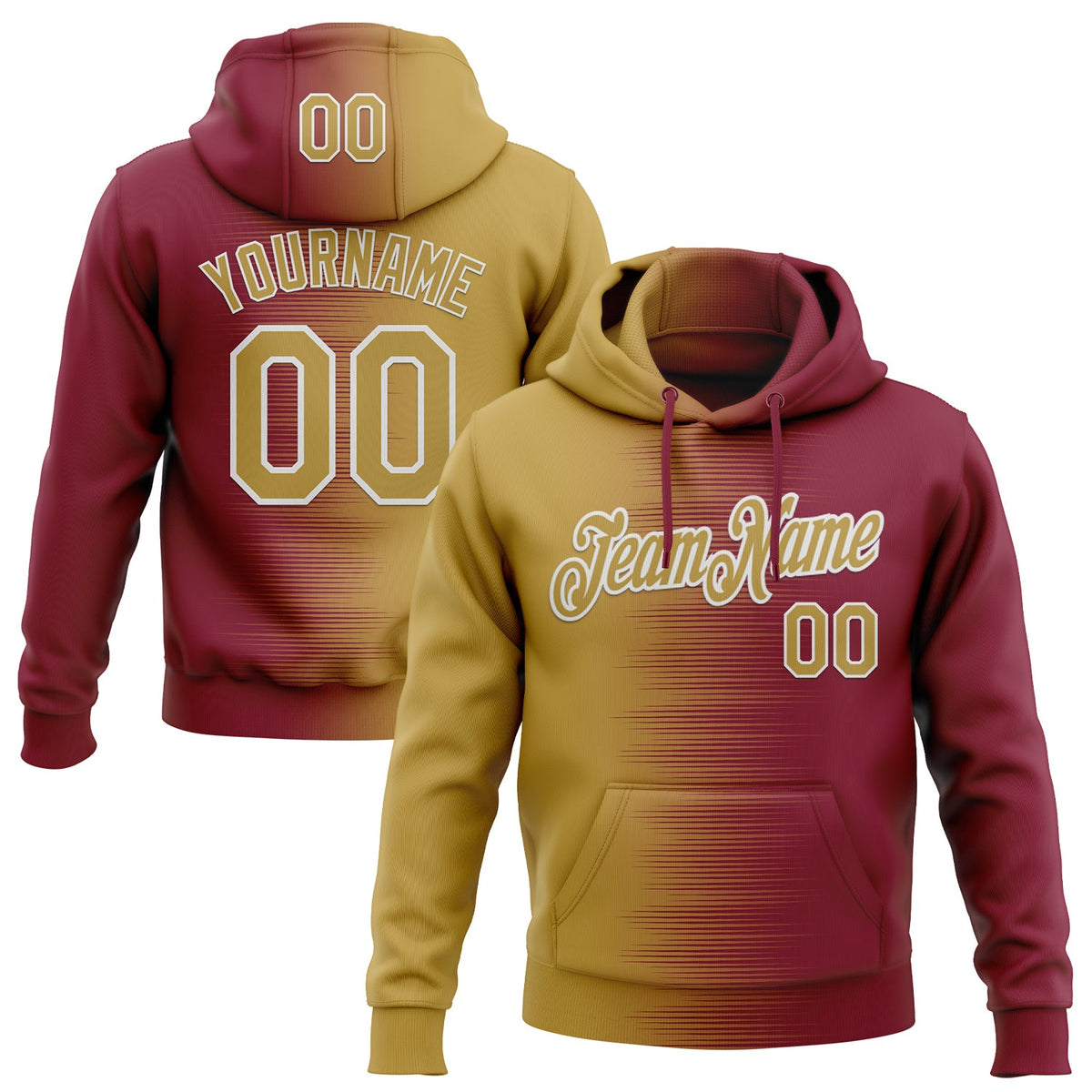 Custom Stitched Crimson Old Gold-White Gradient Line Sports Pullover Sweatshirt Hoodie