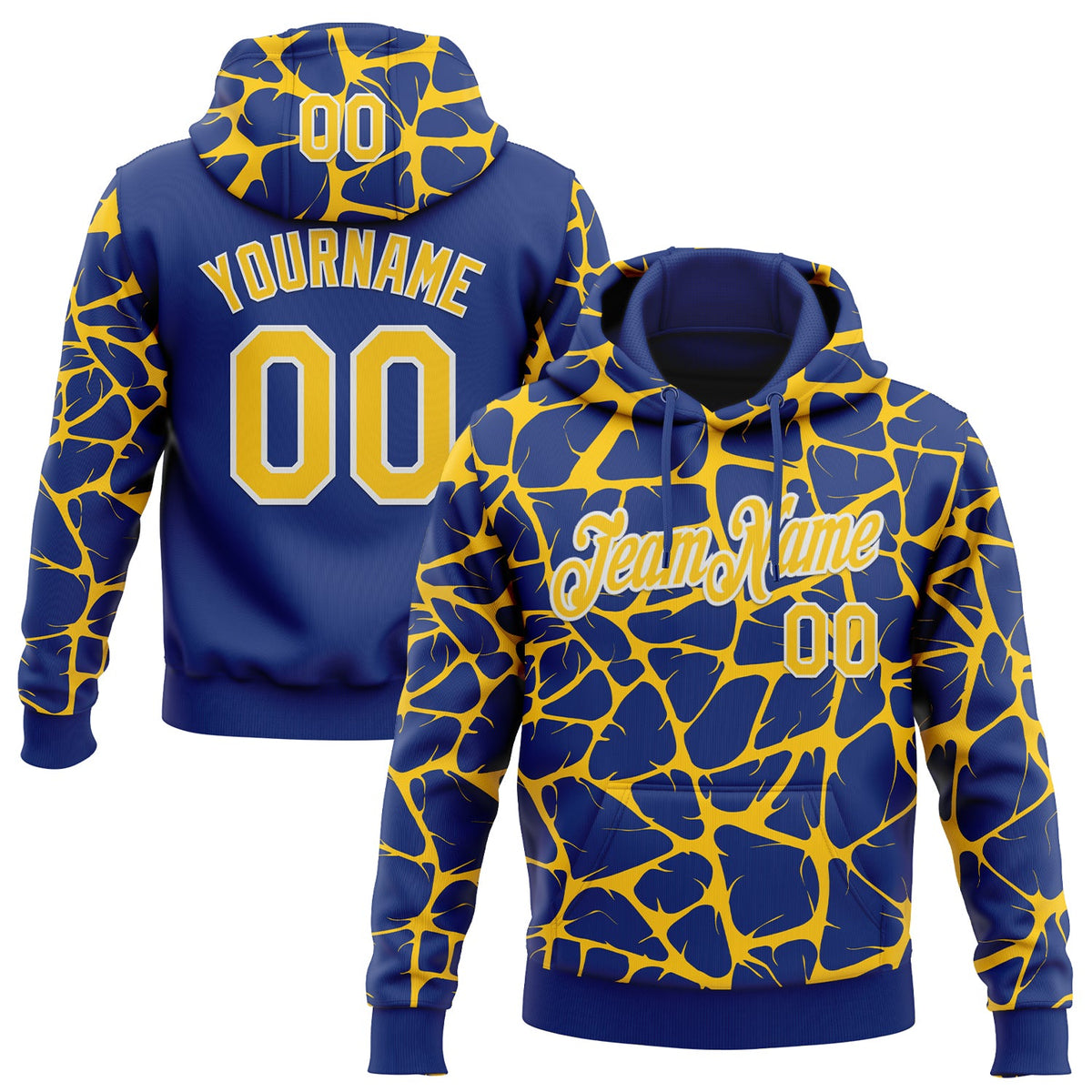 Custom Stitched Royal Yellow-White Abstract Network Pattern Sports Pullover Sweatshirt Hoodie