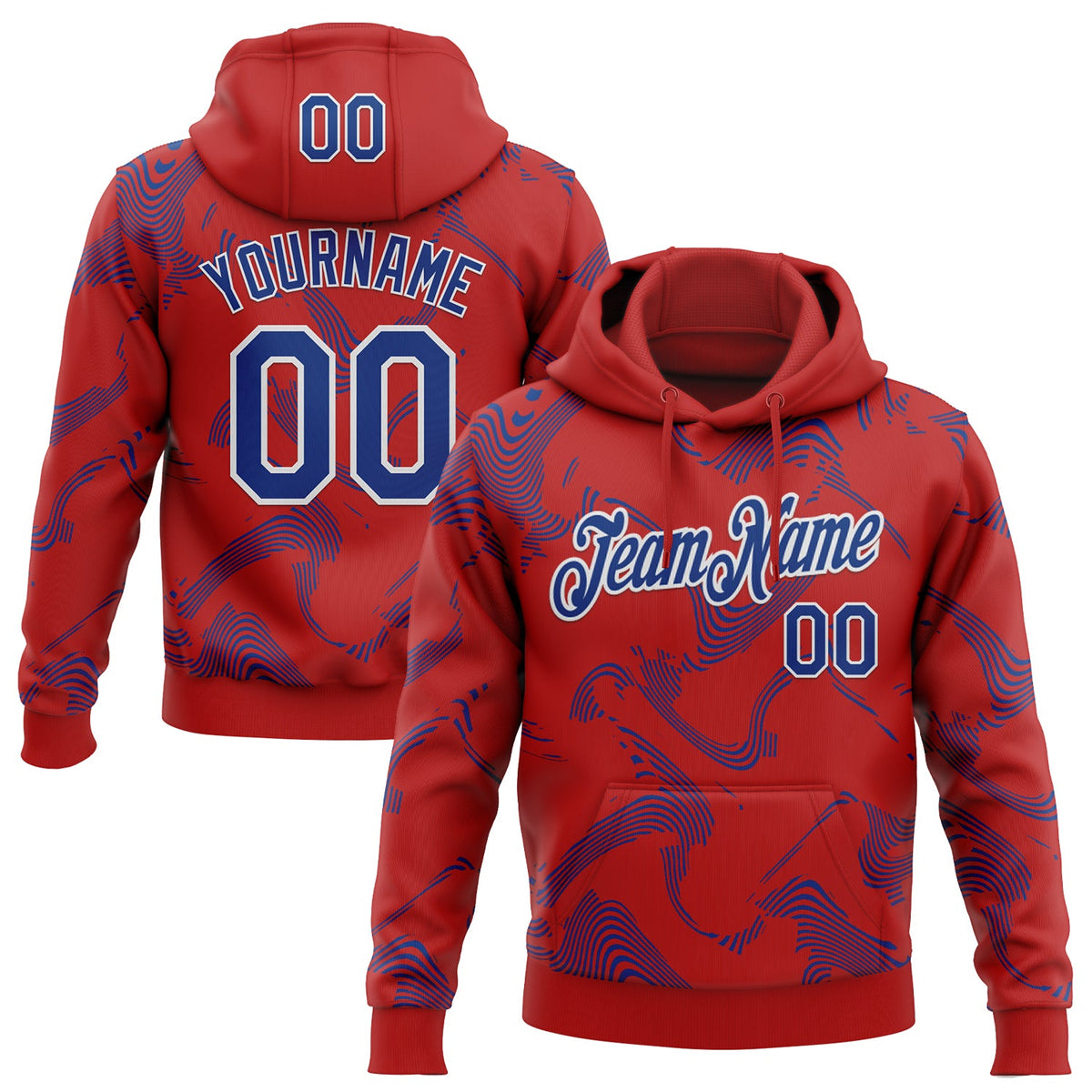 Custom Stitched Red Royal-White Curve Lines Sports Pullover Sweatshirt Hoodie