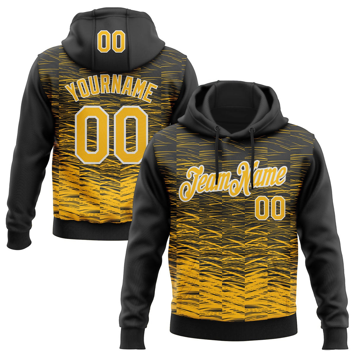 Custom Stitched Black Gold-White Line Sports Pullover Sweatshirt Hoodie