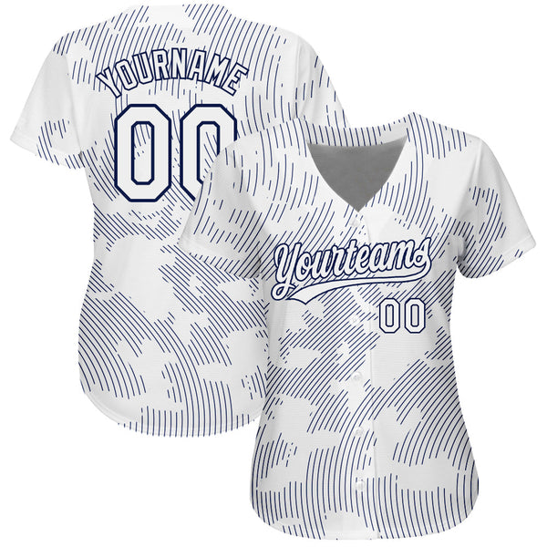Custom White White-Navy 3D Pattern Design Authentic Baseball Jersey alternate