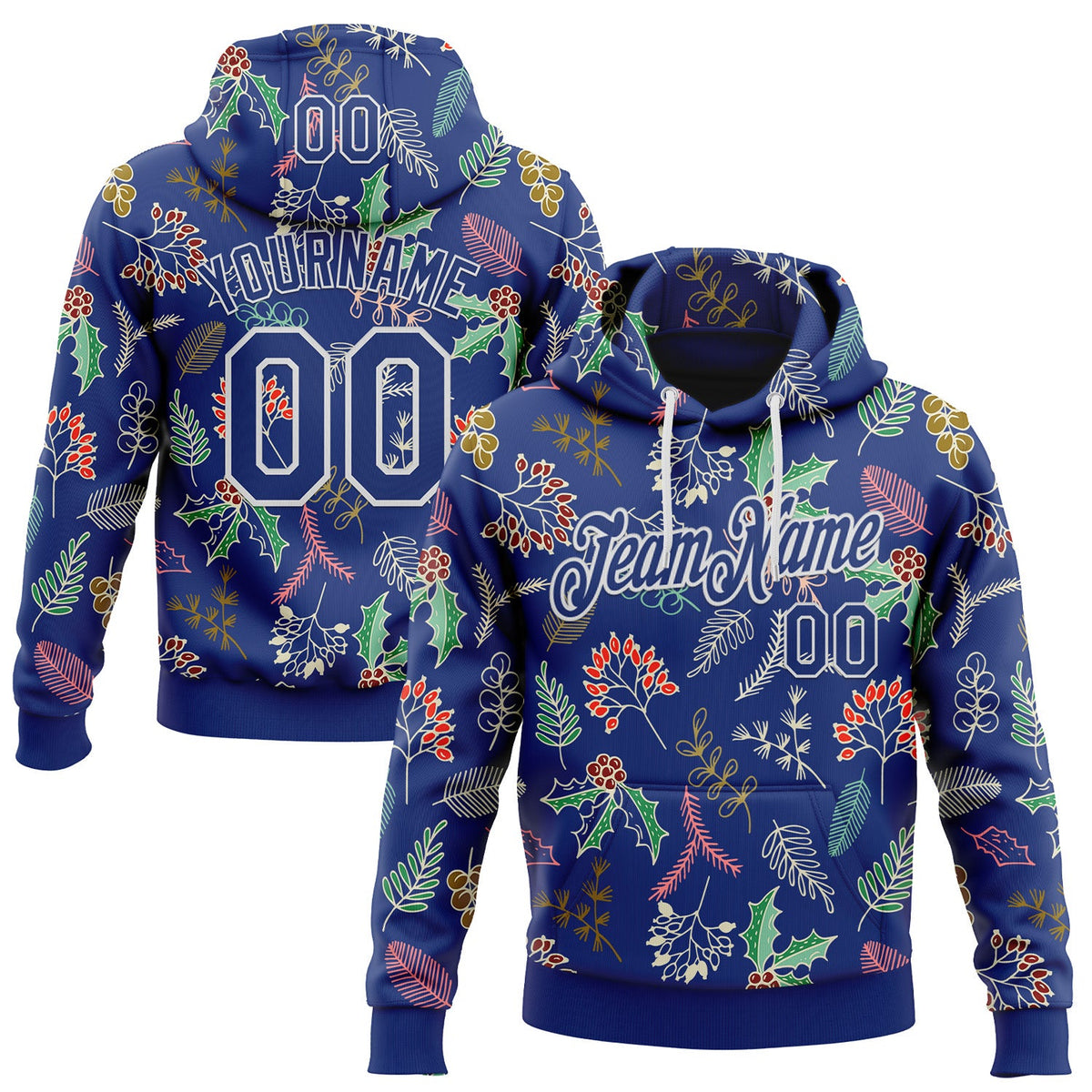 Custom Stitched Royal Royal-White 3D Christmas Sports Pullover Sweatshirt Hoodie