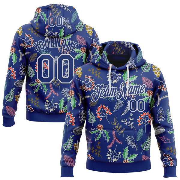 Custom Stitched Royal Royal-White 3D Christmas Sports Pullover Sweatshirt Hoodie