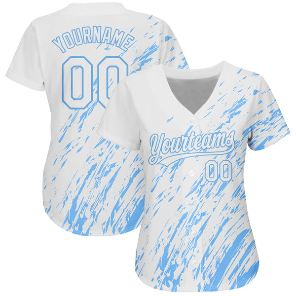 Custom White Light Blue 3D Pattern Design Authentic Baseball Jersey alternate