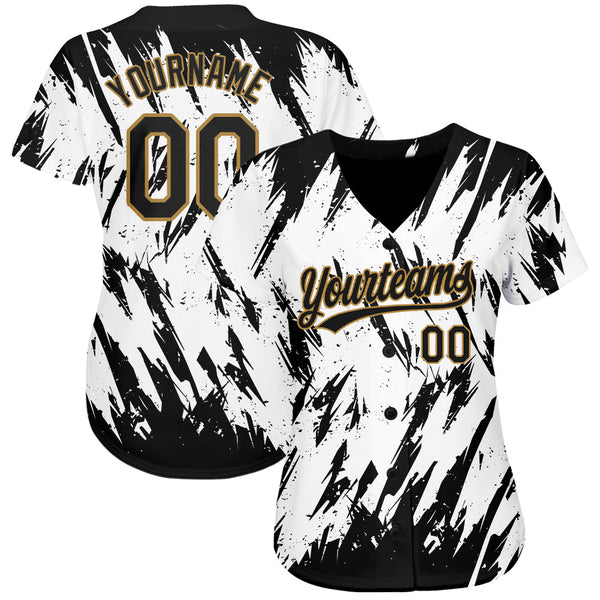 Custom White Black-Old Gold 3D Pattern Design Authentic Baseball Jersey alternate