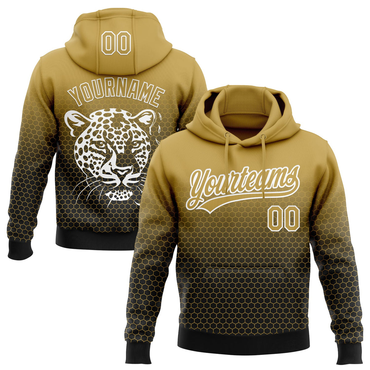 Custom Stitched Black Old Gold-White 3D Pattern Design Leopardo Sports Pullover Sweatshirt Hoodie