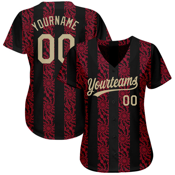 Custom Black Vegas Gold-Red 3D Pattern Design Authentic Baseball Jersey alternate