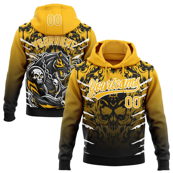Custom Stitched Black Gold-White 3D Pattern Design Leopardo Sports Pullover Sweatshirt Hoodie