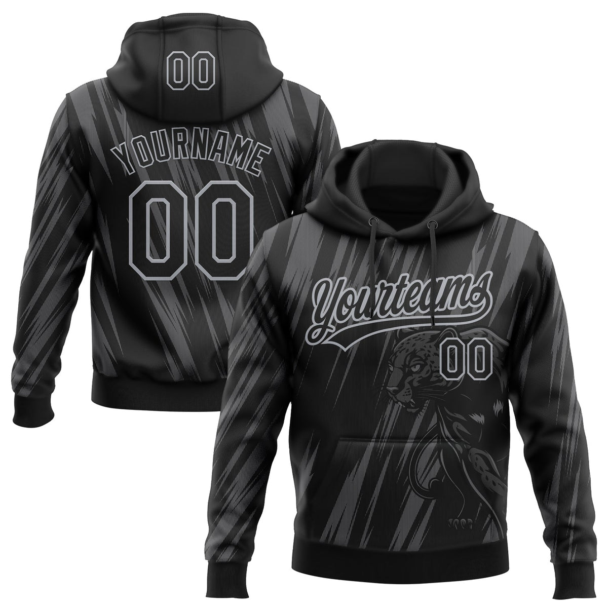 Custom Stitched Steel Gray Black-Gray 3D Pattern Design Leopardo Sports Pullover Sweatshirt Hoodie