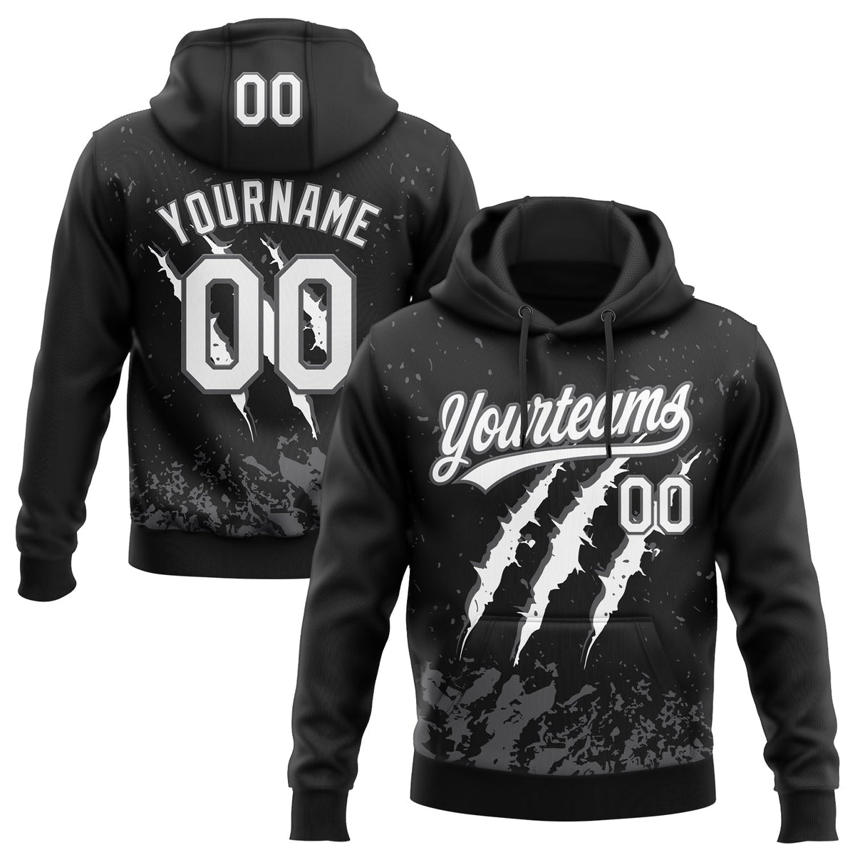 Custom Stitched Black White-Steel Gray 3D Pattern Design Leopardo Scratch Sports Pullover Sweatshirt Hoodie