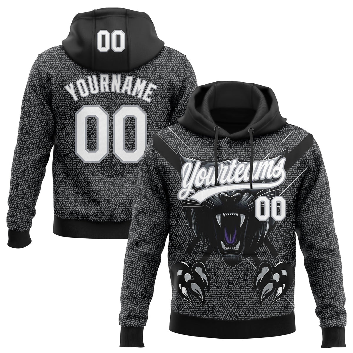 Custom Stitched Black White-Gray 3D Pattern Design Leopardo Sports Pullover Sweatshirt Hoodie