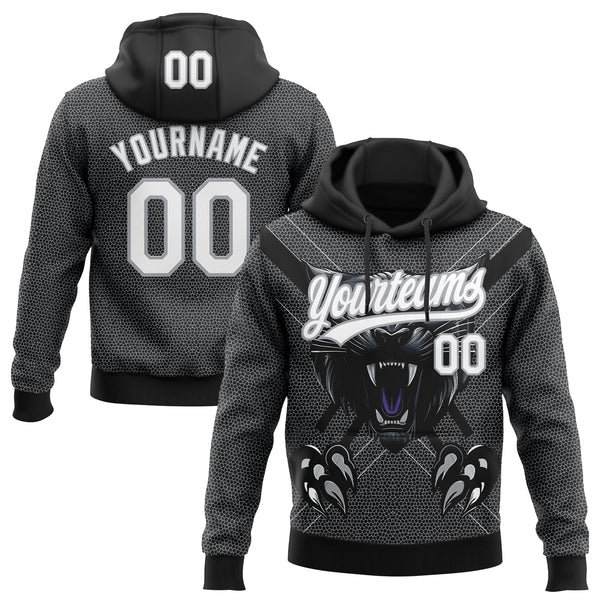 Custom Stitched Black White-Gray 3D Pattern Design Leopardo Sports Pullover Sweatshirt Hoodie