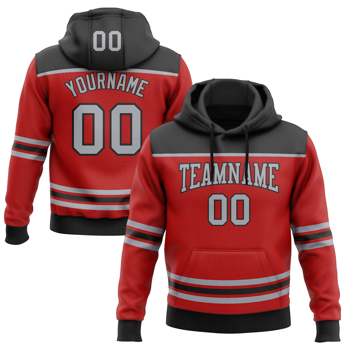 Custom Red Gray-Black 3D Pattern Design Game Day Carolina Inspired Sports Pullover Sweatshirt Hoodie