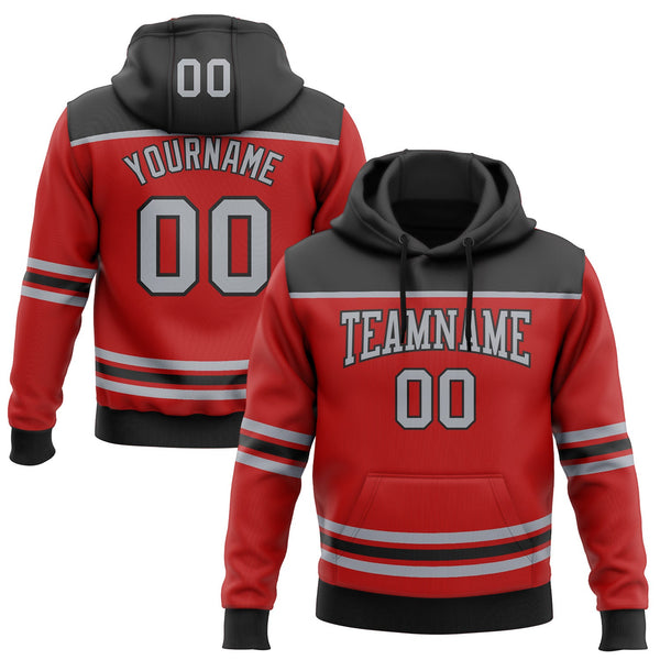 Custom Red Gray-Black 3D Pattern Design Game Day Carolina Inspired Sports Pullover Sweatshirt Hoodie