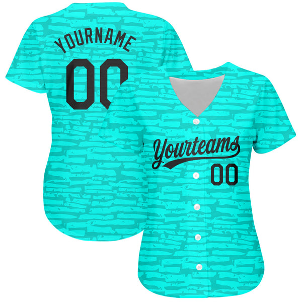 Custom Teal Black 3D Pattern Design Authentic Baseball Jersey alternate