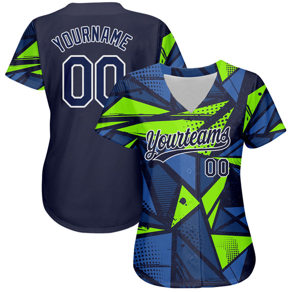 Custom Navy Navy-Neon Green 3D Pattern Design Authentic Baseball Jersey alternate