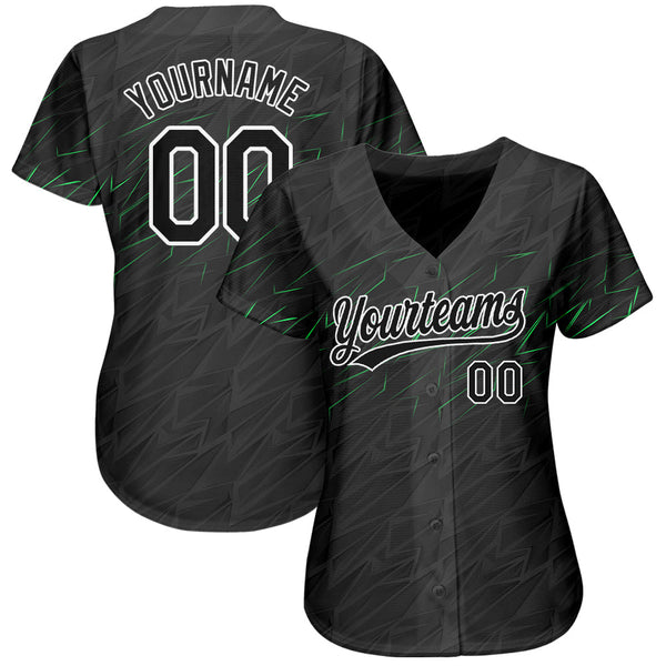 Custom Black Black White-Neon Green 3D Pattern Design Authentic Baseball Jersey alternate