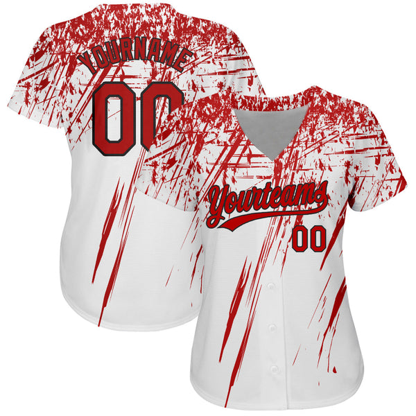 Custom White Red-Black 3D Pattern Design Authentic Baseball Jersey alternate