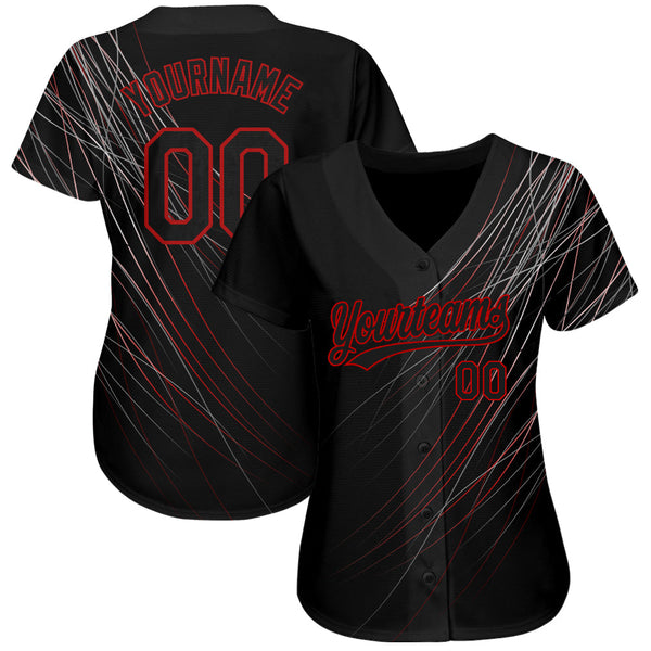 Custom Black Black-Red 3D Pattern Design Authentic Baseball Jersey alternate