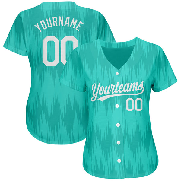 Custom Teal White 3D Pattern Design Authentic Baseball Jersey alternate