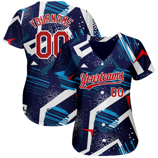 Custom Navy Red-White 3D Pattern Design Authentic Baseball Jersey alternate