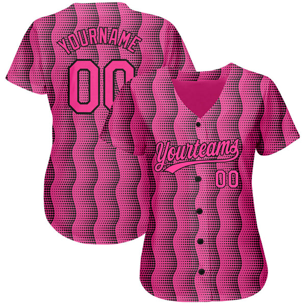 Custom Pink Pink-Black 3D Pattern Design Authentic Baseball Jersey alternate