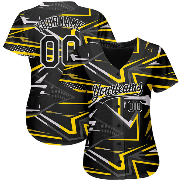 Custom Black Black-Gold 3D Pattern Design Authentic Baseball Jersey alternate