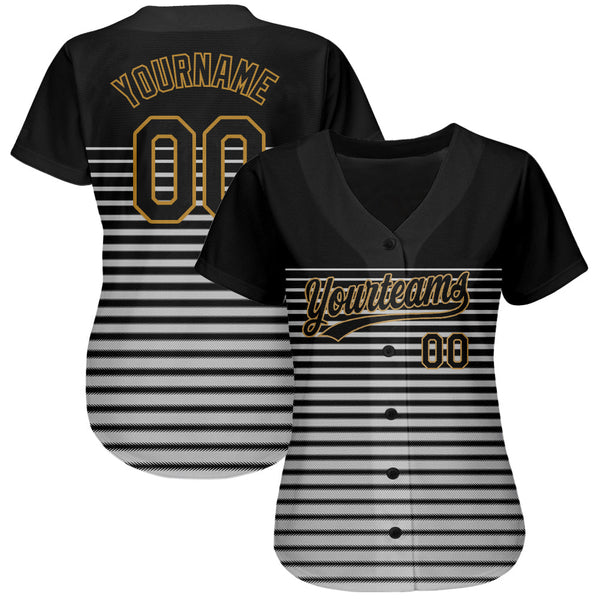 Custom Black Black Old Gold-Gray 3D Pattern Design Authentic Baseball Jersey alternate