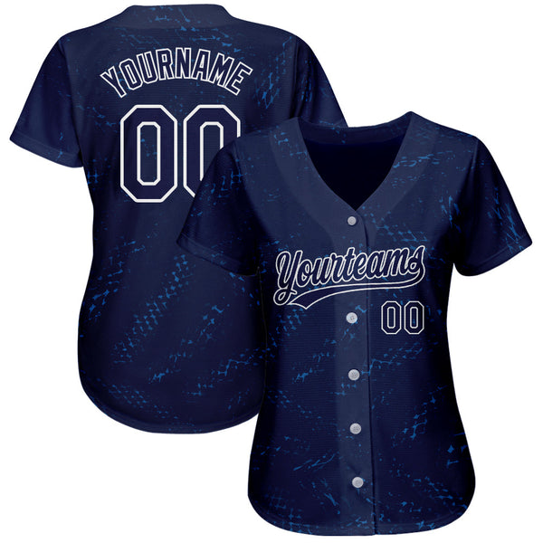 Custom Navy Navy-Black 3D Pattern Design Authentic Baseball Jersey alternate