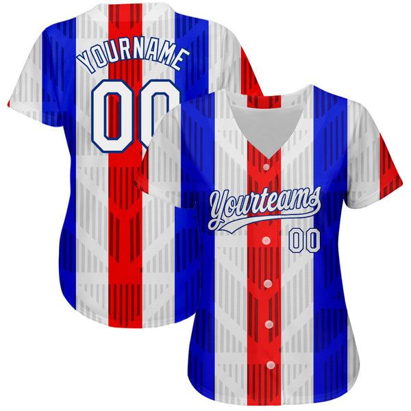 Custom White White Royal-Red 3D Pattern Design Authentic Baseball Jersey alternate